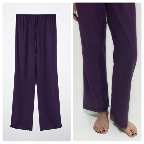 Zara STRAIGHT LEG EMBROIDERED PANTS Linen Blend - Picture 1 of 7